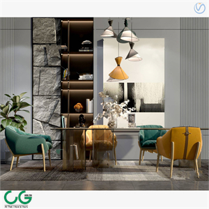 Modern dining room dining table and chairs 3d model